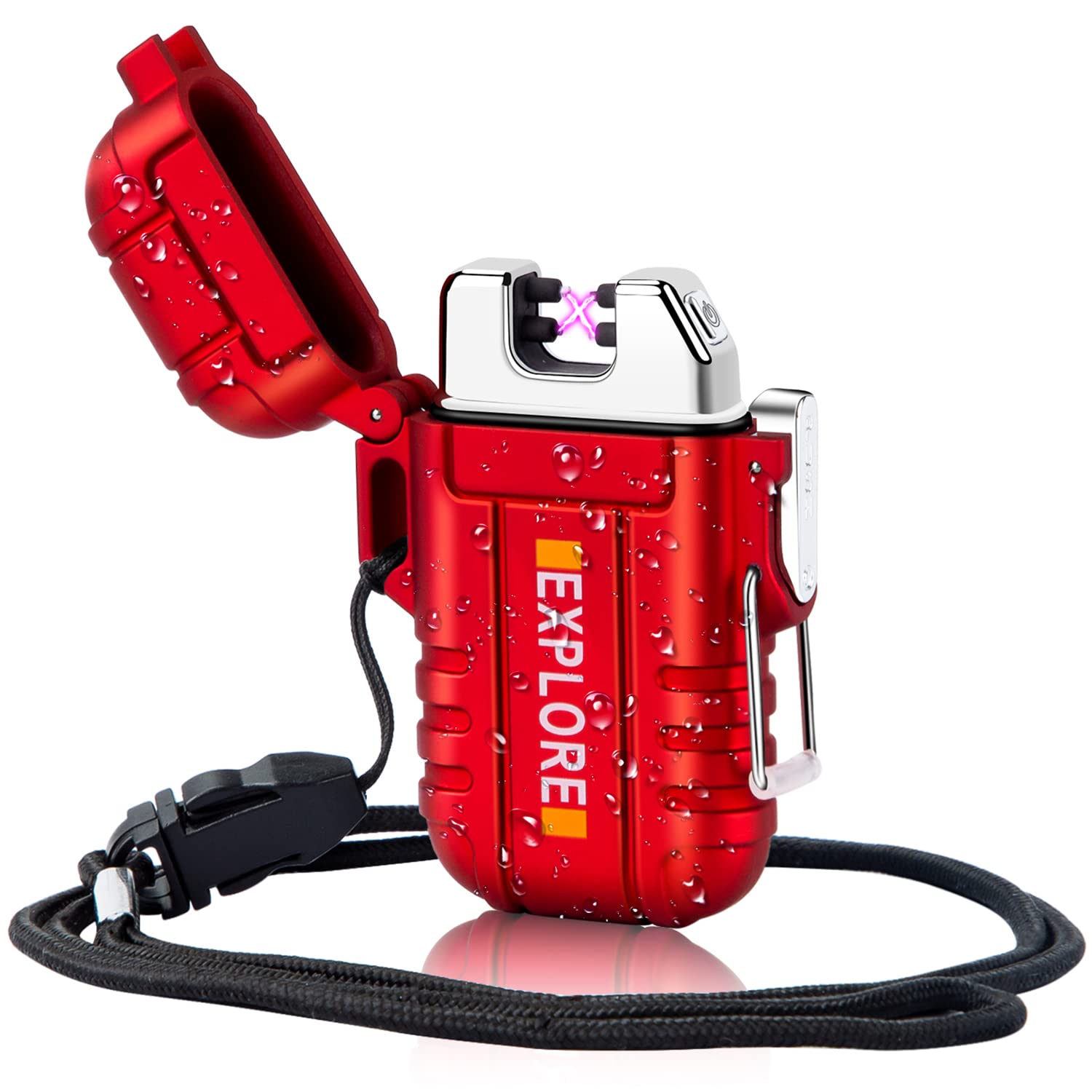 LcFun Waterproof Electric Dual Arc Lighter USB Rechargeable Outdoor Windproof Flameless Plasma Lighters for Camping, Hiking, Adventure, Survival Tactical Gear Gifts for Men